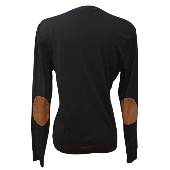 RALPH LAUREN BLACK COTTON TOP W/ CONTRAST ELBOW PATCHES AND SHOULDER ZIPPER XL - Picture 7 of 12